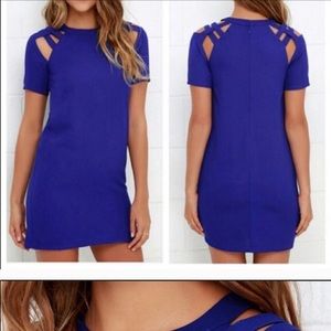 lulus shoulder shrug blue cage dress